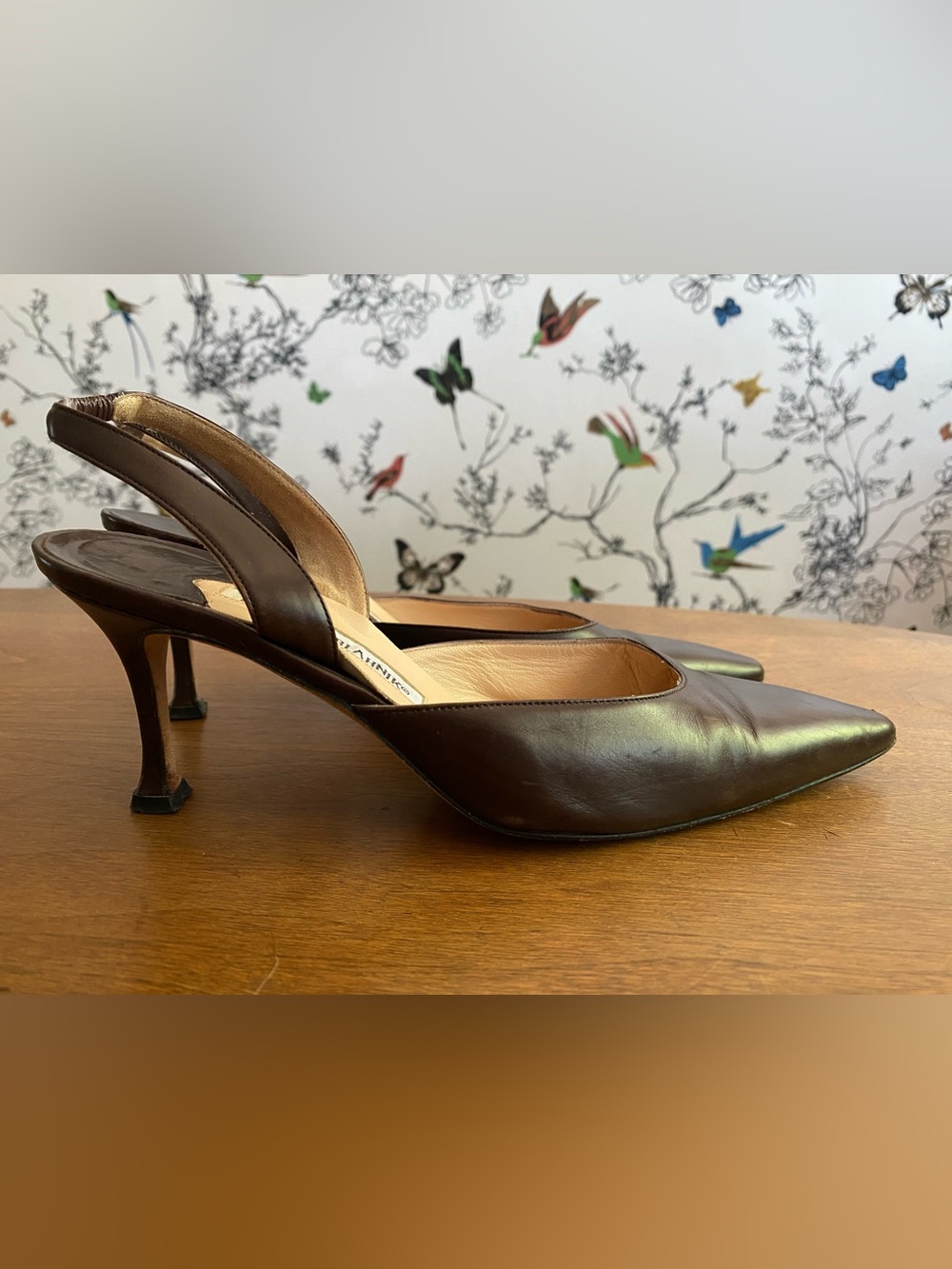 Manolo Blahnik Brown Slingback Heels, Size 37 1/2